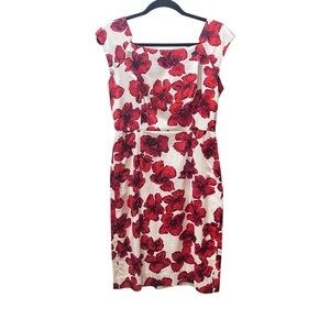 Milly Dress Red And White Floral Pencil Sheath Cotton Size 8